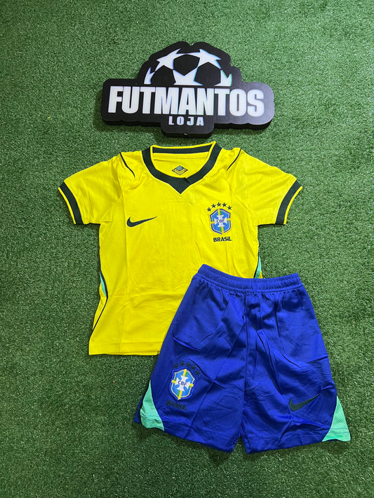 kit Infantil Brasil 26/27 -Gola Escura - Amarelo - FutMantos