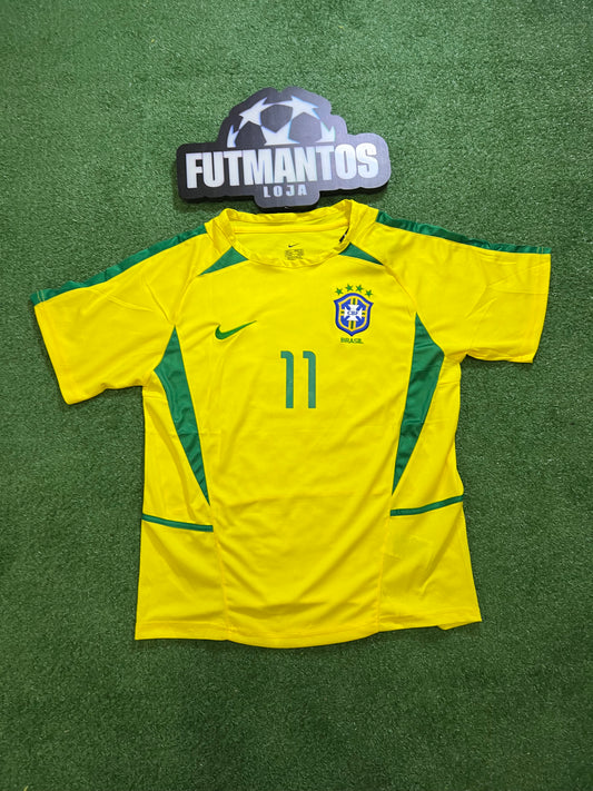 Camisa Brasil 2002 Amarela - Ronaldinho #11 | FutMantos
