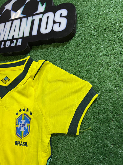 kit Infantil Brasil 26/27 -Gola Escura - Amarelo - FutMantos