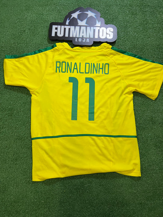 Camisa Brasil 2002 Amarela - Ronaldinho #11 | FutMantos