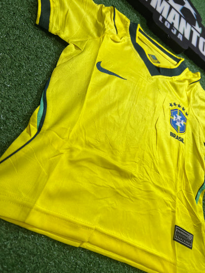 kit Infantil Brasil 26/27 -Gola Escura - Amarelo - FutMantos