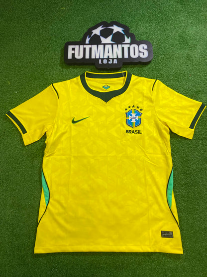 [TAM P, M] Camisa Brasil Amarela I 26/27 - Torcedo(com Gola em Verde Mais Escuro)| FutMantos